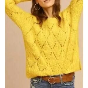 SLEEPING ON SNOW Anthropologie Bright Lights Yellow Alpaca Pointelle Sweater XS